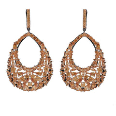 ER2186F-B STERLING SILVER 925 BLACK RHODIUM PLATED ORANGE ELEGANT DROP EARRINGS