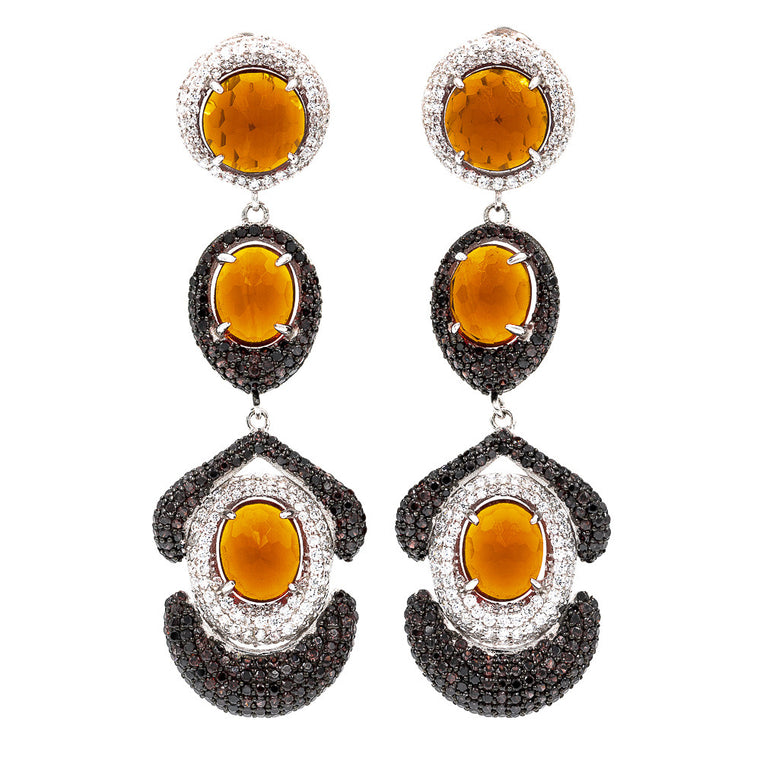 ER2202F STERLING SILVER 925 RHODIUM PLATED FINISH FACETED CITRINE CRYSTALS DROP EARRINGS
