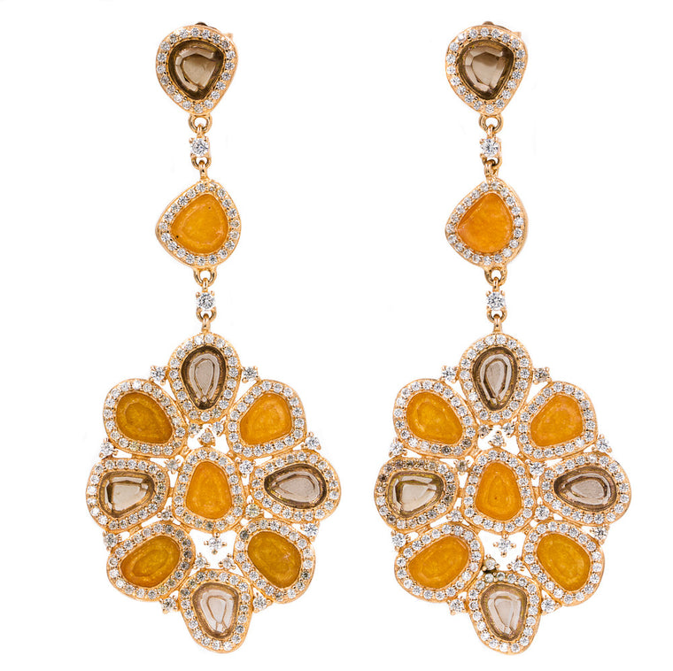 ER2213KS-R STERLING SILVER 925 ROSE GOLD PLATED FINISH AVENTURINE AND SMOKEY QUARTZ FANCY DROP EARRINGS