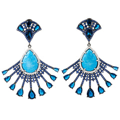 ER2218QF-R STERLING SILVER 925 BLACK RHODIUM PLATED FINISH TURQUOISE FANCY DROP EARRINGS