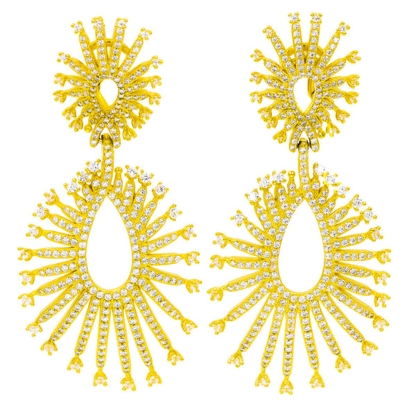 ER2219W-G STERLING SILVER 925 GOLD PLATED FINISH CLEAR CZ ELEGANT DROP EARRINGS