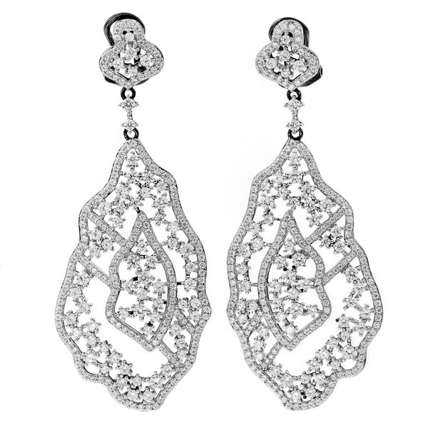 ER2220W-B STERLING SILVER 925 RHODIUM PLATED CLEAR COLOR CZ FANCY DROP EARRINGS