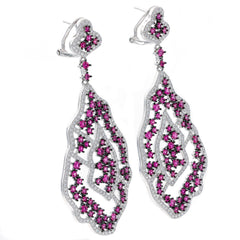 ER2220WR STERLING SILVER 925 RHODIUM PLATED RUBY COLOR CZ FANCY DROP EARRINGS