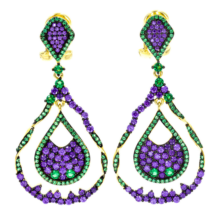 ER2221GP-G STERLING SILVER 925 GOLD PLATED FINISH PURPLE CZ ELEGANT DROP EARRINGS