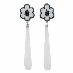 ER2223TQ STERLING SILVER 925 RHODIUM PLATED FINISH MOONSTONE AND WHITE AGATE FANCY DROP EARRINGS