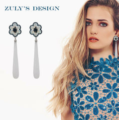 ER2223TQ STERLING SILVER 925 RHODIUM PLATED FINISH MOONSTONE AND WHITE AGATE FANCY DROP EARRINGS