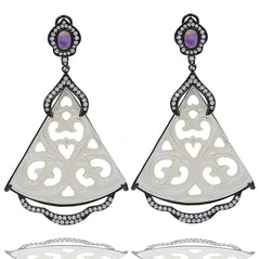 ER2231M-B STERLING SILVER 925 BLACK RHODIUM PLATED FINISH MOTHER PEARL FANCY DROP EARRINGS