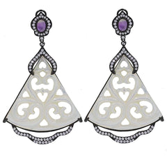 ER2231M-B STERLING SILVER 925 BLACK RHODIUM PLATED FINISH MOTHER PEARL FANCY DROP EARRINGS