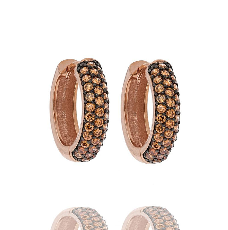 ER2245C-R STERLING SILVER 925 ROSE GOLD PLATED FINISH CZ HUGGIE EARRINGS 20MM