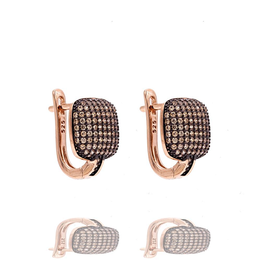 ER2288F-R STERLING SILVER 925 ROSE GOLD PLATED FINISH PAVE CZ HUGGIE EARRINGS 15MM