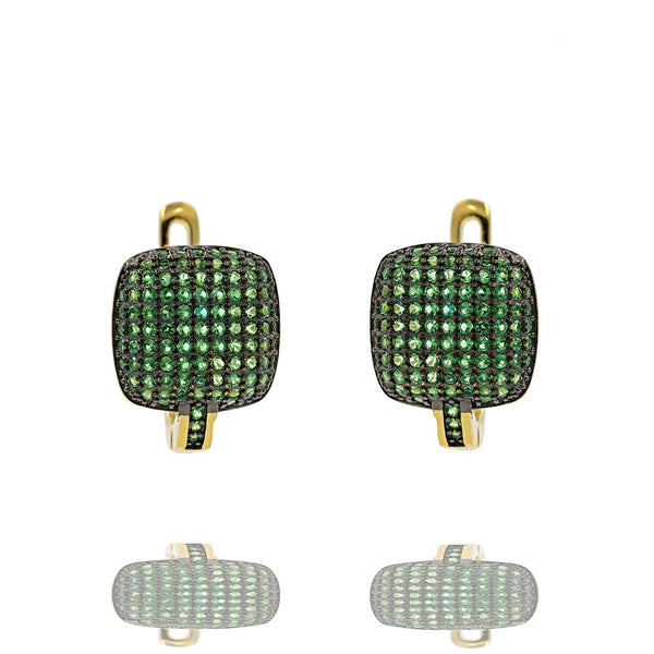 ER2288G-G STERLING SILVER 925 GOLD PLATED FINISH PAVE CZ HUGGIE EARRINGS 15MM