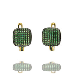 ER2288G-G STERLING SILVER 925 GOLD PLATED FINISH PAVE CZ HUGGIE EARRINGS 15MM