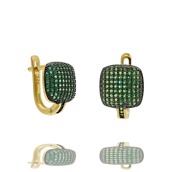 ER2288G-G STERLING SILVER 925 GOLD PLATED FINISH PAVE CZ HUGGIE EARRINGS 15MM