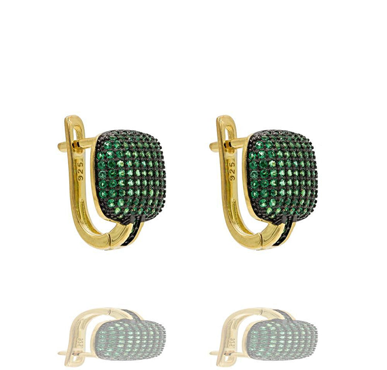 ER2288G-G STERLING SILVER 925 GOLD PLATED FINISH PAVE CZ HUGGIE EARRINGS 15MM