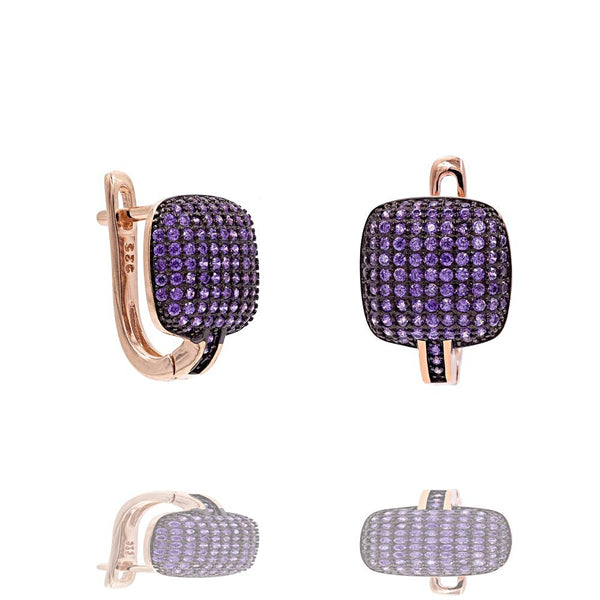 ER2288P-R STERLING SILVER 925 ROSE GOLD PLATED FINISH PAVE CZ HUGGIE EARRINGS 15MM