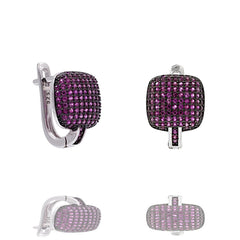 ER2288R STERLING SILVER 925 RHODIUM PLATED FINISH PAVE CZ HUGGIE EARRINGS 15MM