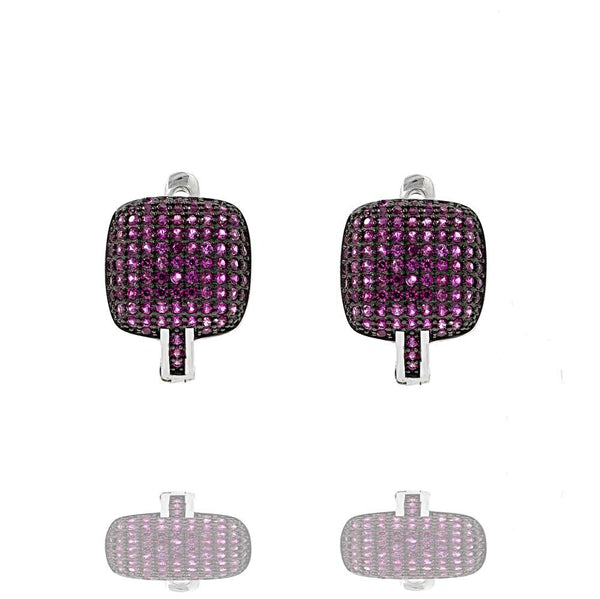 ER2288R STERLING SILVER 925 RHODIUM PLATED FINISH PAVE CZ HUGGIE EARRINGS 15MM