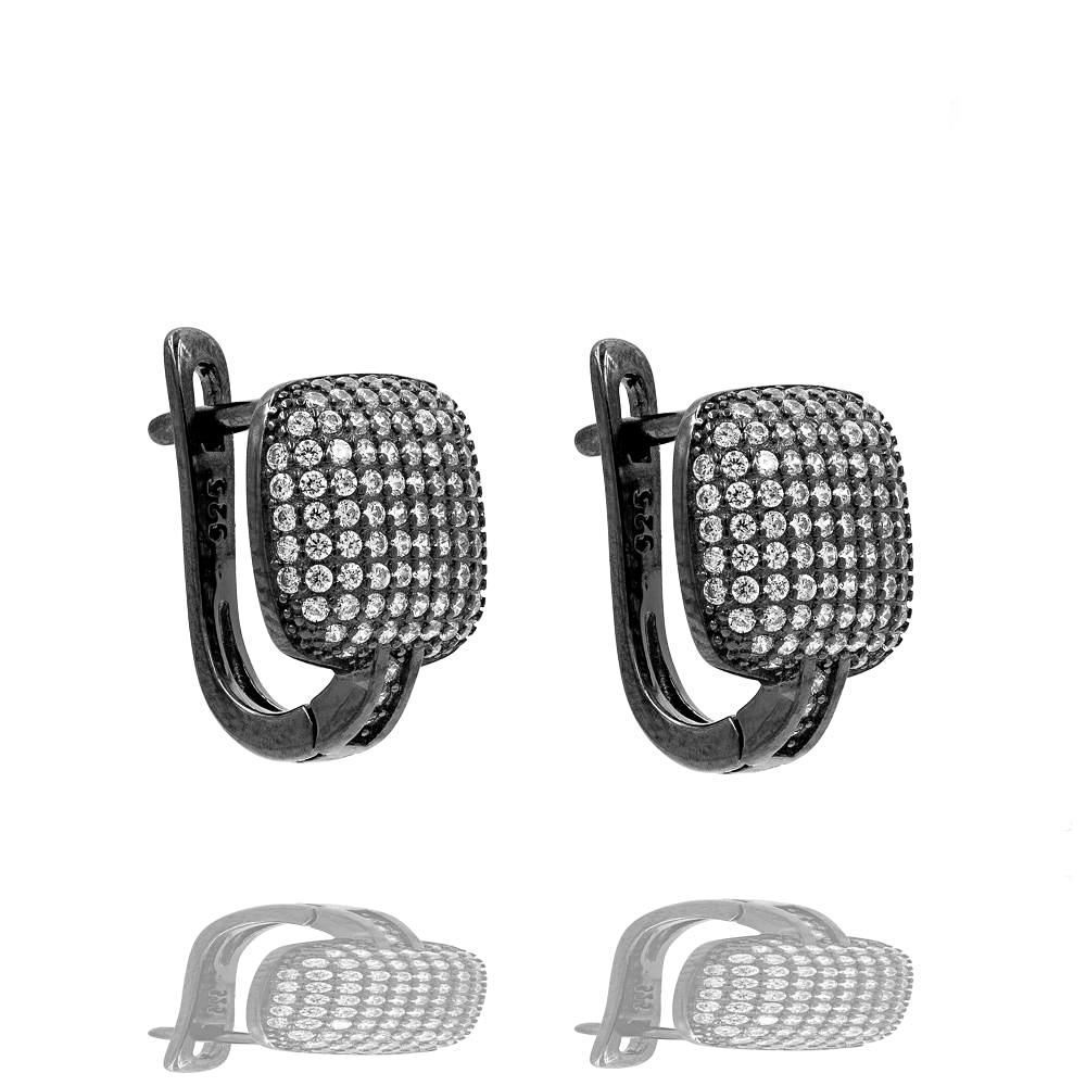 ER2288W-B STERLING SILVER 925 BLACK RHODIUM PLATED FINISH PAVE CZ HUGGIE EARRINGS 15MM