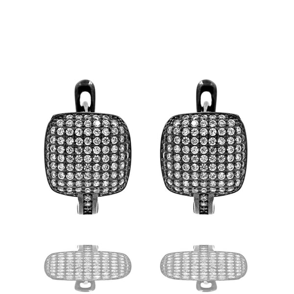 ER2288W-B STERLING SILVER 925 BLACK RHODIUM PLATED FINISH PAVE CZ HUGGIE EARRINGS 15MM