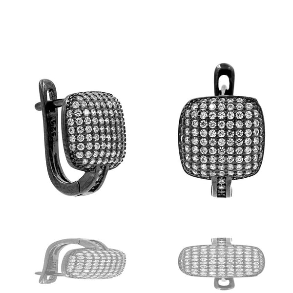 ER2288W-B STERLING SILVER 925 BLACK RHODIUM PLATED FINISH PAVE CZ HUGGIE EARRINGS 15MM