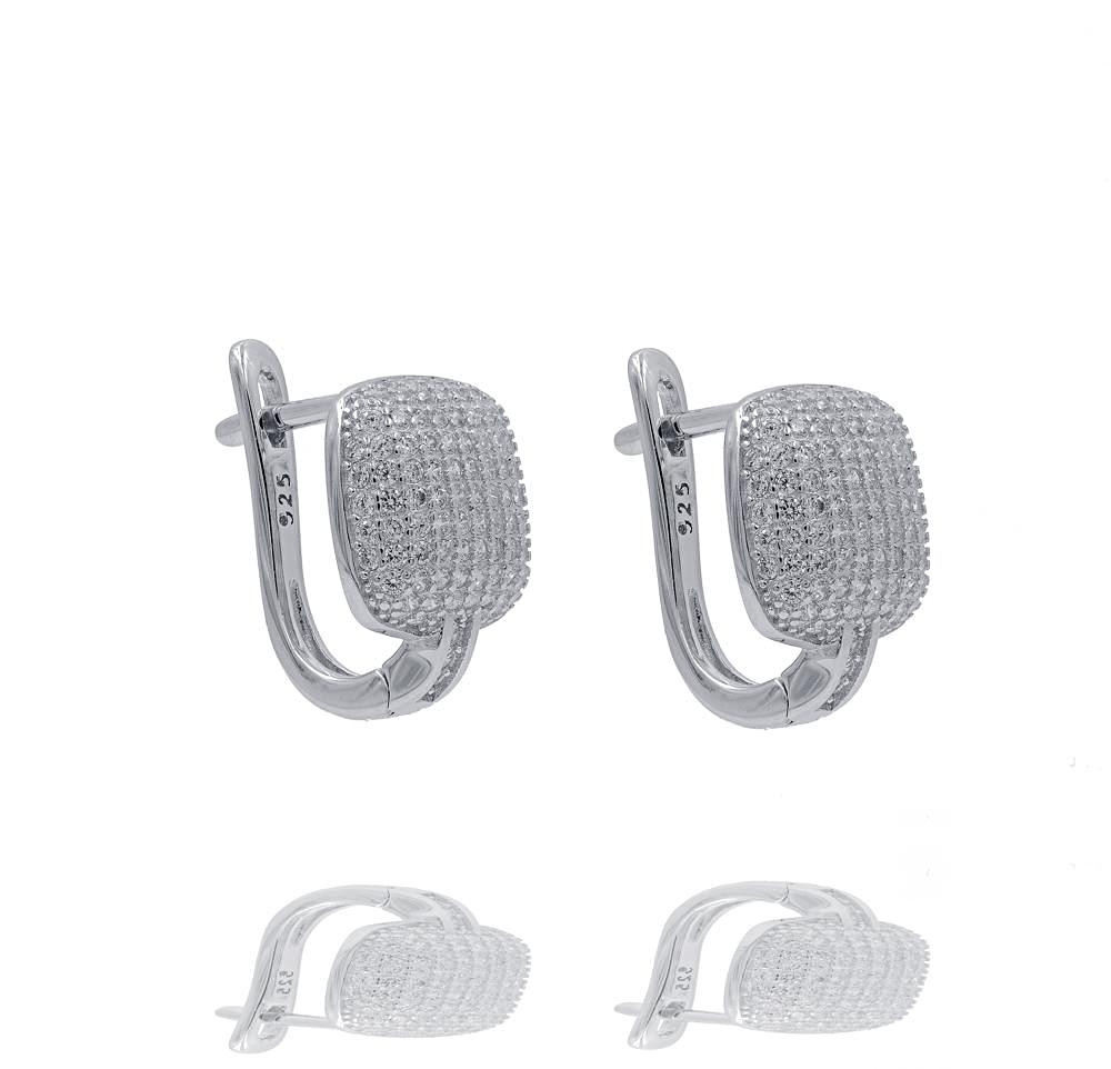 ER2288W STERLING SILVER 925 RHODIUM PLATED FINISH PAVE CZ HUGGIE EARRINGS 15MM