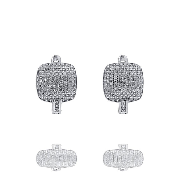 ER2288W STERLING SILVER 925 RHODIUM PLATED FINISH PAVE CZ HUGGIE EARRINGS 15MM