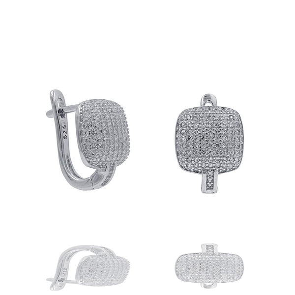 ER2288W STERLING SILVER 925 RHODIUM PLATED FINISH PAVE CZ HUGGIE EARRINGS 15MM