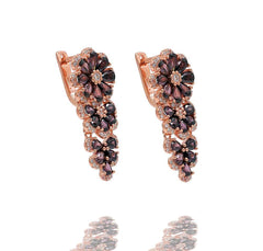 ER2379F-R STERLING SILVER 925 ROSE GOLD PLATED FINISH SMOKY QUARTZ COLOR CZ DROP EARRINGS