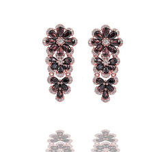 ER2379F-R STERLING SILVER 925 ROSE GOLD PLATED FINISH SMOKY QUARTZ COLOR CZ DROP EARRINGS