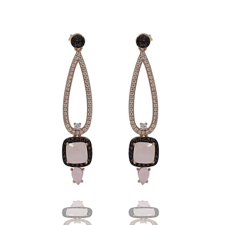 ERA2152IF-R STERLING SILVER 925 ROSE GOLD PLATED ROSE QUARTZ  EARRINGS