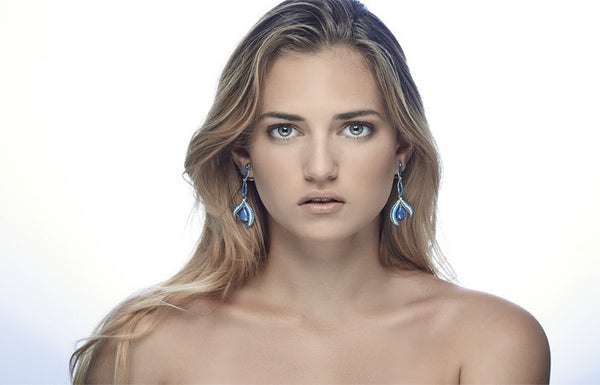 ER2158N STERLING SILVER 925 RHODIUM PLATED SODALITE DROP FANCY EARRINGS