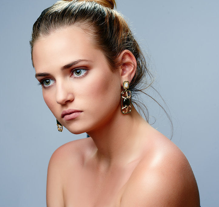 ER2151G-G STERLING SILVER 925 GOLD PLATED FINISH LABRADORITE AND OPALITE  DROP EARRINGS