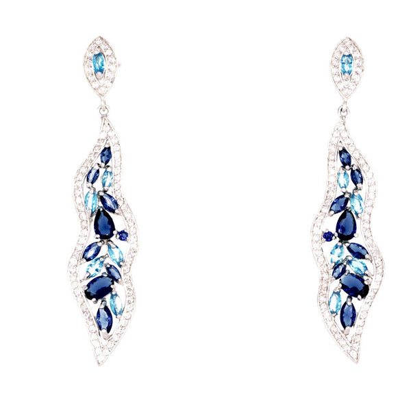 ZDE1401-BLUE STERLING SILVER 925 RHODIUM PLATED EARRINGS WITH CZ
