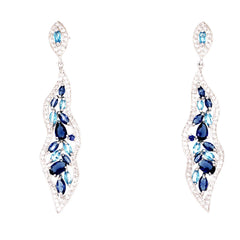 ZDE1401-BLUE STERLING SILVER 925 RHODIUM PLATED EARRINGS WITH CZ