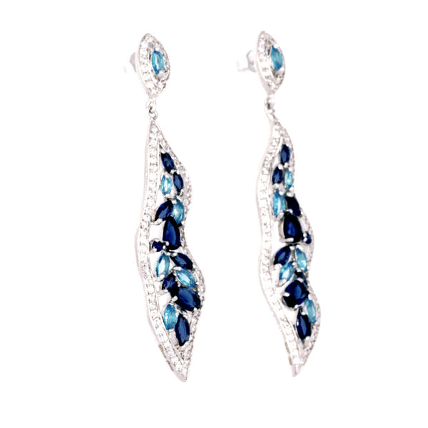 ZDE1401-BLUE STERLING SILVER 925 RHODIUM PLATED EARRINGS WITH CZ