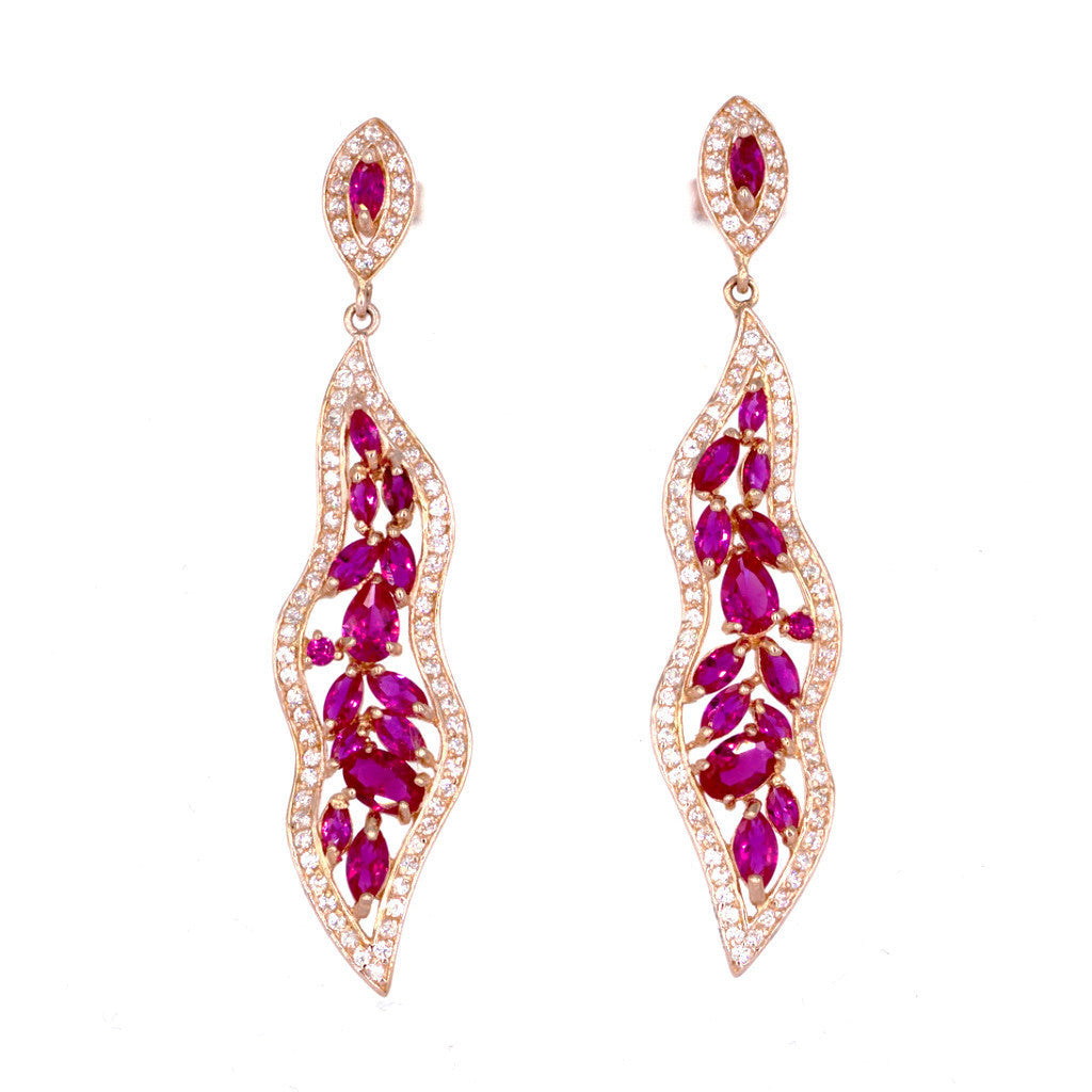 ZDE1401-RUBY STERLING SILVER 925 ROSE GOLD PLATED EARRINGS WITH CZ