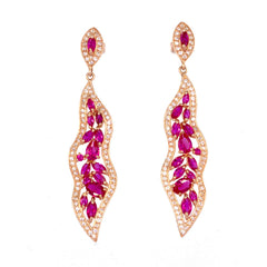 ZDE1401-RUBY STERLING SILVER 925 ROSE GOLD PLATED EARRINGS WITH CZ