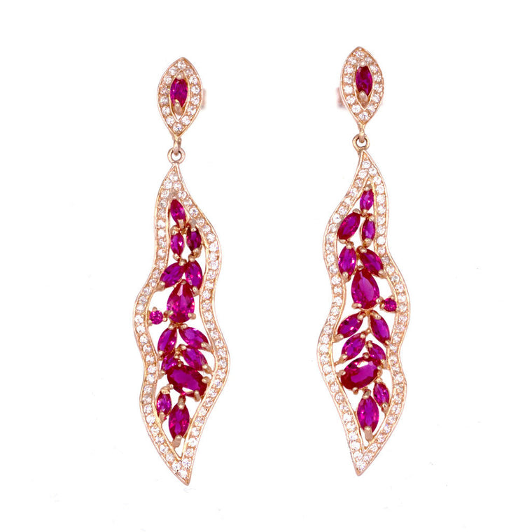 ZDE1401-RUBY STERLING SILVER 925 ROSE GOLD PLATED FINISH EARRINGS WITH CZ
