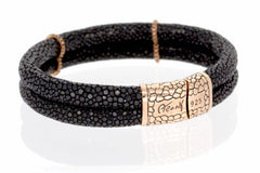 ZDB210-BLK  BLACK STINGRAY LEATHER DUPLEX BRACELET WITH MAGNETIC LOCK