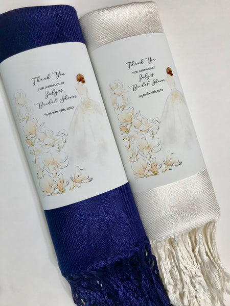 Pashmina.Scarf.Bridal Shower Pashmina with Personalized Band Wrap. Wedding Favors. Bridal Party Proposal Gifts.Wedding Party Gifts.