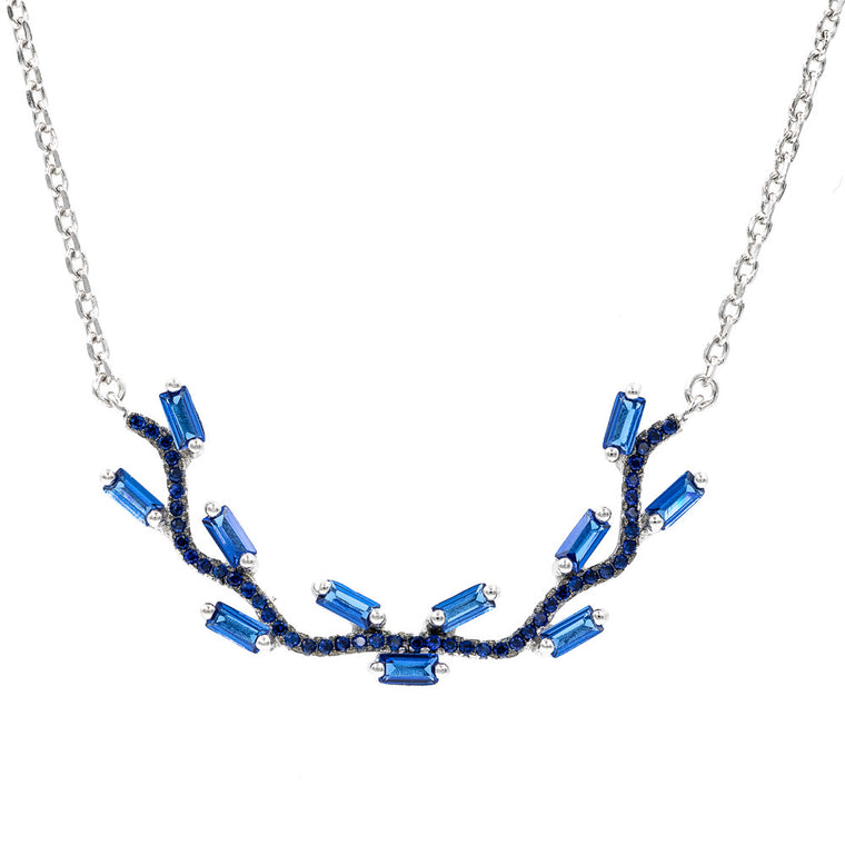 NC2072N STERLING SILVER 925 RHODIUM PLATED FINISH SAPPHIRE COLOR CZ NECKLACE 16