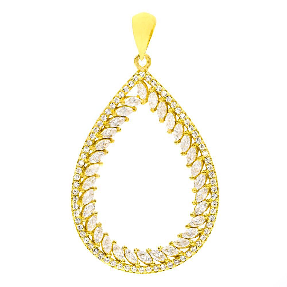 PA2113W-G STERLING SILVER 925 GOLD PLATED FINISH CLEAR WHITE CZ PENDANT