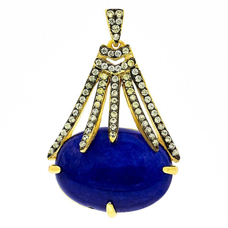 PA2155NG-G STERLING SILVER 925 GOLD PLATED FINISH MOSS JADE CZ PENDANT