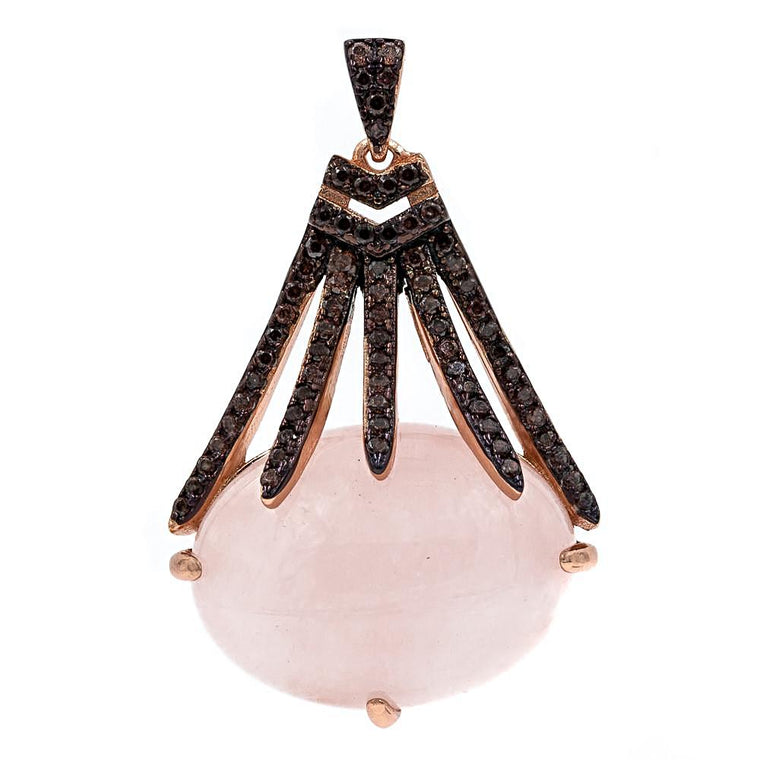 PA2155F-R STERLING SILVER 925 ROSE GOLD PLATED FINISH ROSE QUARTZ CZ PENDANT
