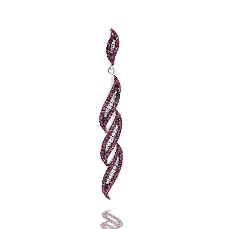 PA2341R STERLING SILVER 925 RHODIUM PLATED FINISH RUBY COLOR BAGUETTE PENDANT