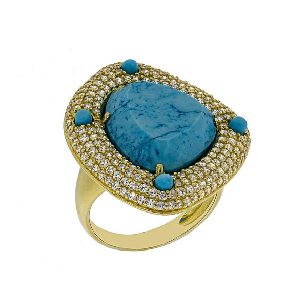 RI1246D-G STERLING SILVER 925 GOLD PLATED FINISH TURQUOISE FANCY RING