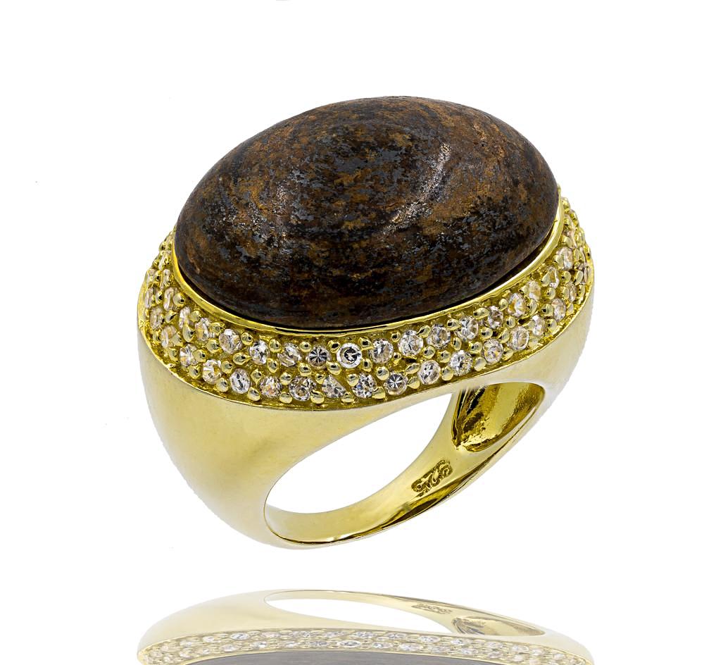 RI1770E-G STERLING SILVER 925 GOLD PLATED FINISH BRONZITE FANCY RING