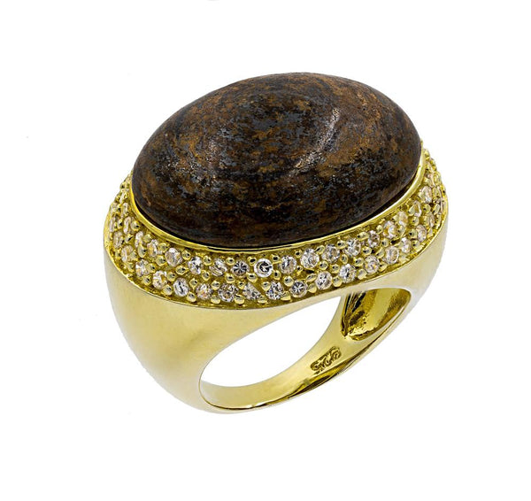 RI1770E-G STERLING SILVER 925 GOLD PLATED FINISH BRONZITE FANCY RING