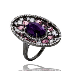 RI1953P-B STERLING SILVER 925 BLACK RHODIUM PLATED FINISH AMETHYST FANCY RING