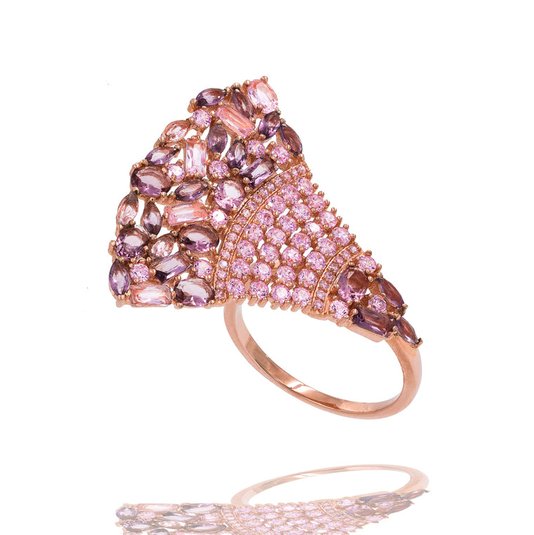 RI1958IP-R  STERLING SILVER 925 ROSE GOLD PLATED FINISH PRONG SETTING CZ RING